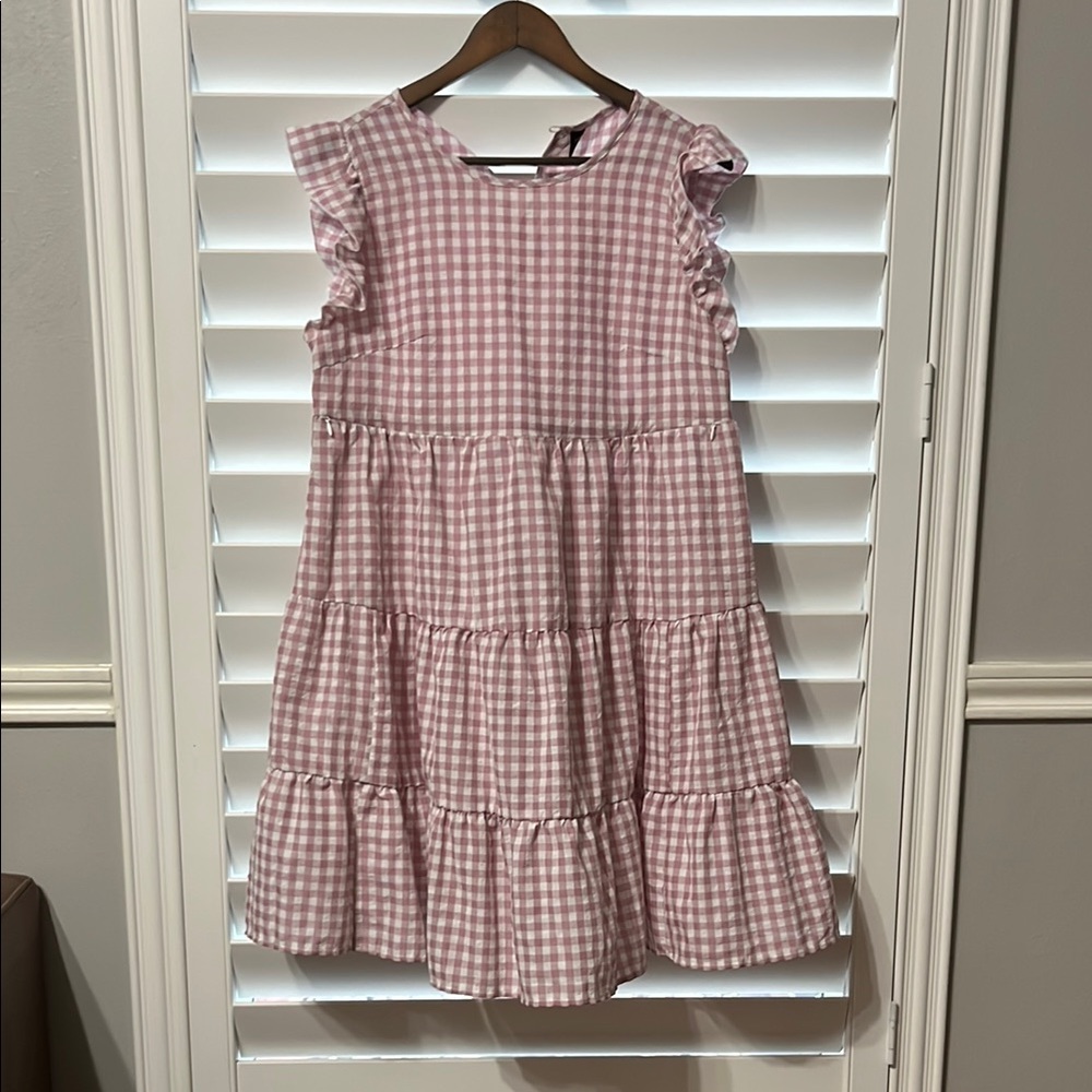 MATERNITY Pink and White Ruffled Breastfeeding Dress